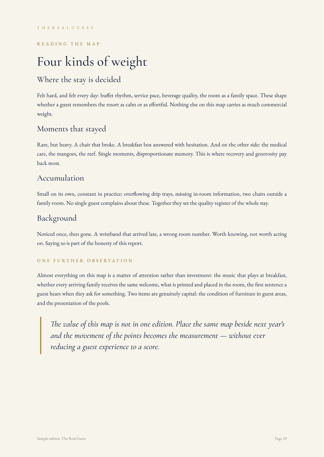Sample page: Reading the Map — four kinds of weight
